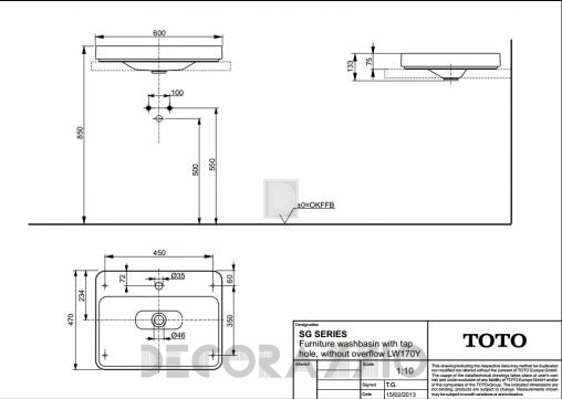 Накладная раковина Toto SG Series - LW170Y