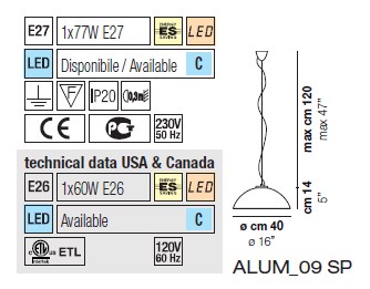 Светильник  потолочный подвесной (Люстра) Vistosi Alum - alum_09_sp