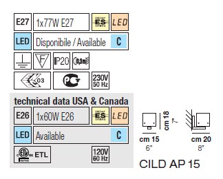 Светильник  настенный накладной (Бра) Vistosi Cild - cild-ap-15