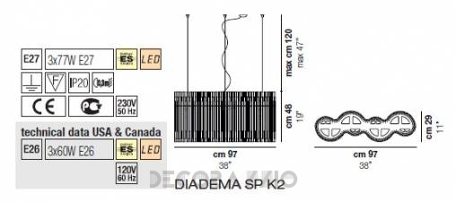 Светильник  потолочный подвесной (Люстра) Vistosi Diadema - diadema-sp-k2