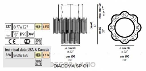 Светильник  потолочный подвесной (Люстра) Vistosi Diadema - diadema-sp-c1