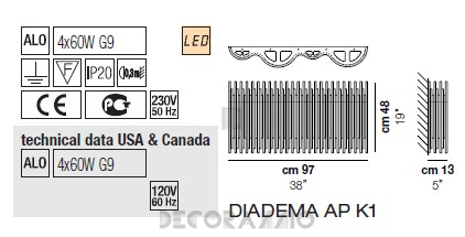 Светильник  настенный накладной (Бра) Vistosi Diadema - diadema-ap-k1