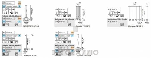 Светильник  потолочный подвесной (Люстра) Vistosi Diamante - diamante-sp-1