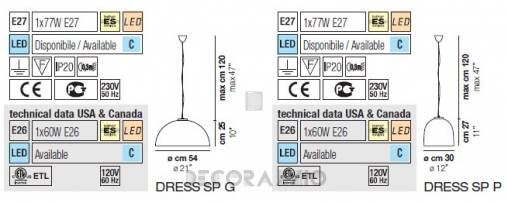 Светильник  потолочный подвесной (Люстра) Vistosi Dress - dress-sp-g