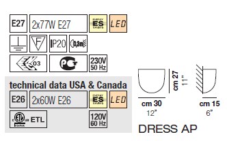 Светильник  настенный накладной (Бра) Vistosi Dress - dress-ap