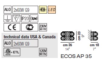 Светильник  настенный накладной (Бра) Vistosi Ecos - ecos-ap-35