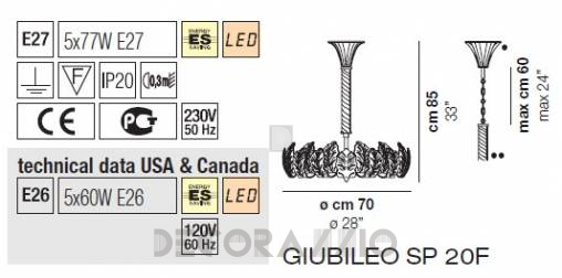 Светильник  потолочный подвесной (Люстра) Vistosi Giubileo - giubileo-sp-20f