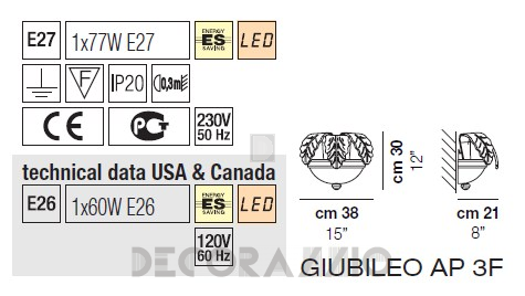 Светильник  настенный накладной (Бра) Vistosi Giubileo - giubileo-ap-3f