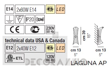 Светильник  настенный накладной (Бра) Vistosi Laguna - laguna-ap