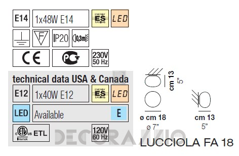Светильник  потолочный/настенный врезной (Светильник точечный) Vistosi Lucciola - lucciola-fa-18