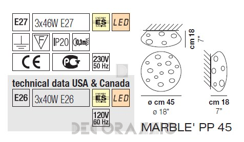 Светильник  потолочный/настенный накладной (Светильник) Vistosi Marble - marble-pp-45