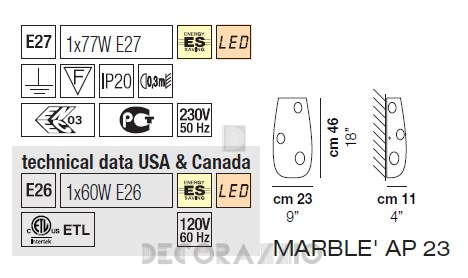 Светильник  настенный накладной (Бра) Vistosi Marble - marble-ap-23