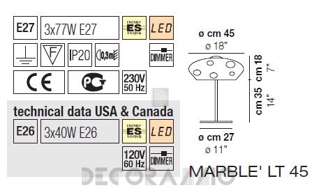 Светильник  настольный (Настольная лампа) Vistosi Marble - marble-lt-45