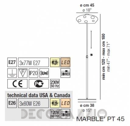 Светильник  напольный (Торшер) Vistosi Marble - marble-pt-45