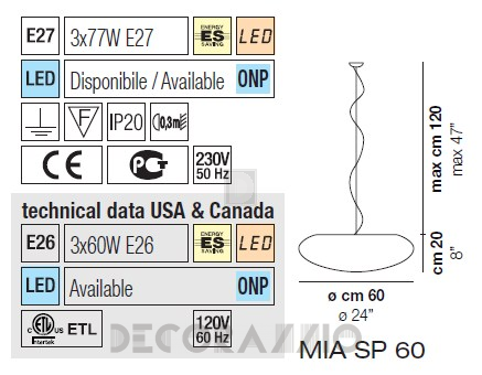 Светильник  потолочный подвесной (Люстра) Vistosi Mia - mia-sp-60