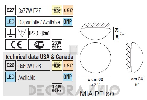 Светильник  потолочный/настенный накладной (Светильник) Vistosi Mia - mia-pp-60