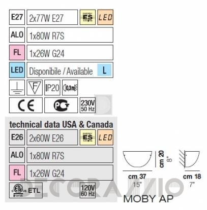 Светильник  настенный накладной (Бра) Vistosi Moby - moby-ap-white