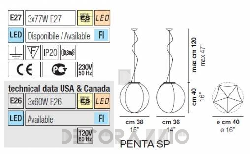 Светильник  потолочный подвесной (Люстра) Vistosi Penta - penta-sp