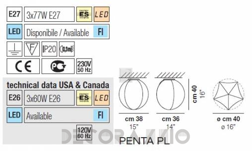 Светильник  потолочный накладной (Светильник потолочный) Vistosi Penta - penta-pl