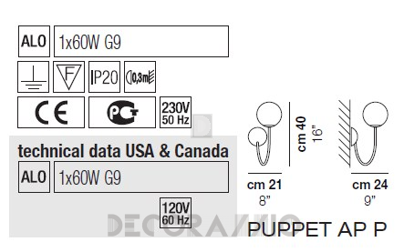 Светильник  настенный  (Светильник) Vistosi Puppet - puppet-ap-p