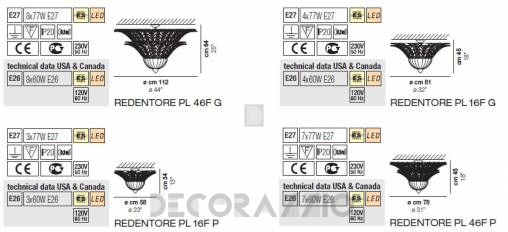 Светильник  потолочный накладной (Светильник потолочный) Vistosi Redentore - redentore-pl-46f-g