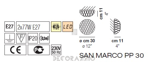 Светильник  настенный накладной (Бра) Vistosi San Marco - san-marco-pp-30