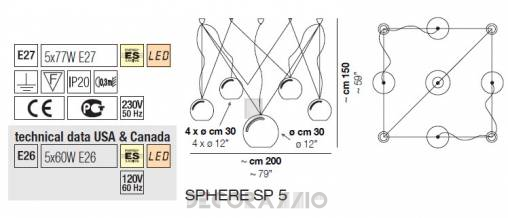 Светильник  потолочный подвесной (Люстра) Vistosi Sphere - sphere-sp-5