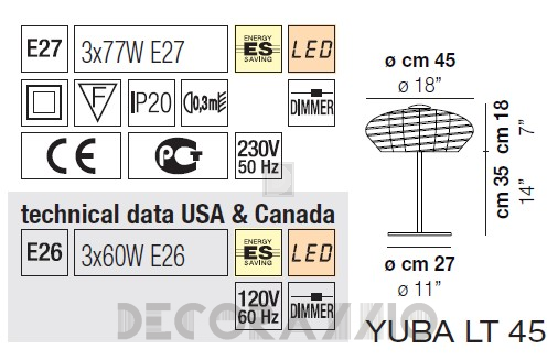 Светильник  настольный (Настольная лампа) Vistosi Yuba - yuba-lt-45