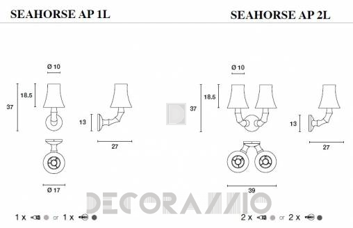 Светильник  настенный накладной (Бра) Light4 Seahorse - seahorse AP 1L