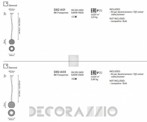 Светильник  потолочный подвесной (Люстра) Fabbian Diamond-Swirl - D82 A01 00