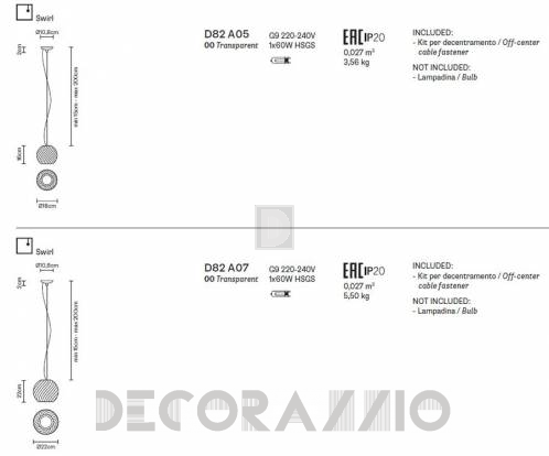 Светильник  потолочный подвесной (Люстра) Fabbian Diamond-Swirl - D82 A05 00