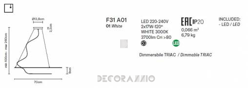 Светильник  потолочный подвесной (Люстра) Fabbian Glu - F31 A01 01