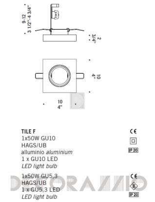 Светильник  потолочный врезной (Светильник потолочный) De Majo Tile - tile F clear