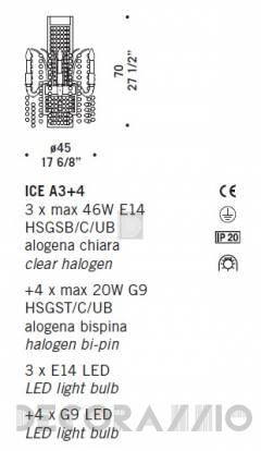 Светильник  настенный накладной (Бра) De Majo Ice - ICE A3+4