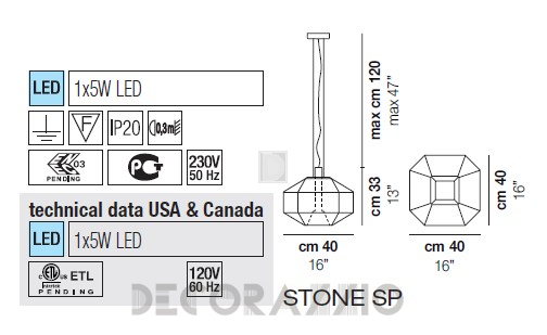 Светильник  потолочный подвесной (Люстра) Vistosi Stone - stone-sp-crystal