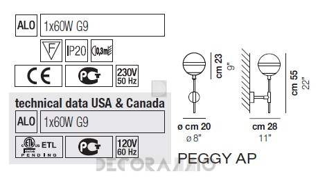 Светильник  настенный накладной (Бра) Vistosi Peggy - peggy-ap