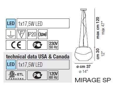 Светильник  потолочный подвесной (Люстра) Vistosi Mirage - mirage-sp-smoky