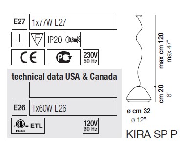 Светильник  потолочный подвесной (Люстра) Vistosi Kira - kira-sp-p