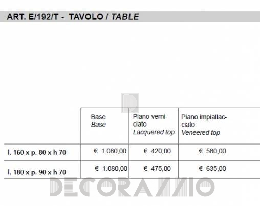 Стол Sigerico ART. E/192/T TABLE